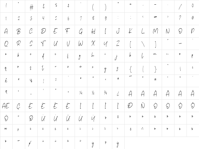 Canterpids Regular  glyph index