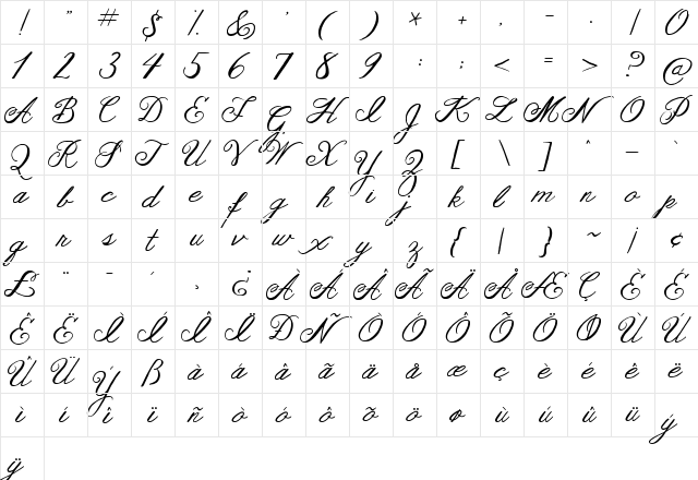 Janda As Long As You Love Me Regular  glyph index