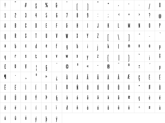 Normalstock OT Regular  glyph index
