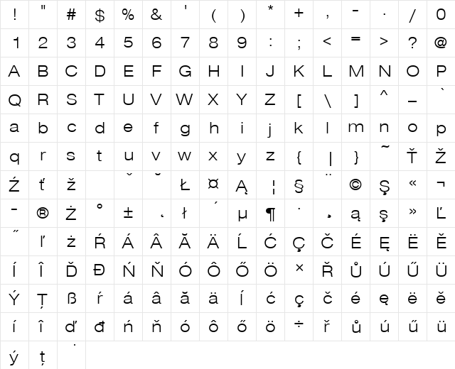 NimbusSanDEELigExt Regular  glyph index