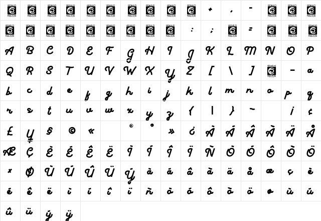 Thickline Personal Use Regular  glyph index