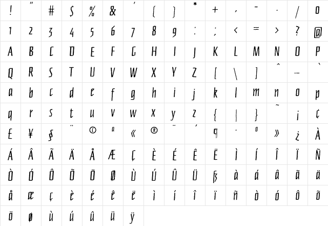 Newberlin Rough  glyph index
