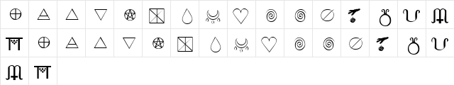 KR Wiccan Symbols Regular  glyph index