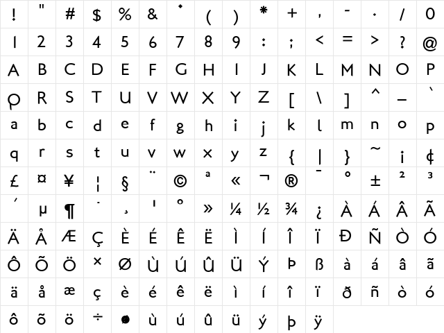 LondonBetween Regular  glyph index