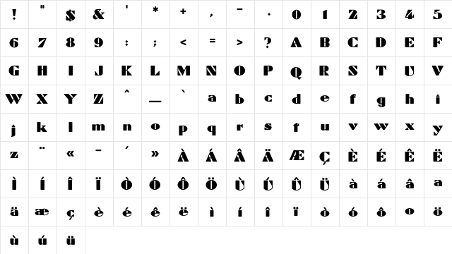 Beta Regular  glyph index
