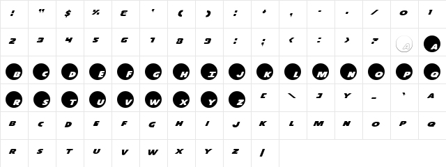 Dot.com Regular  glyph index