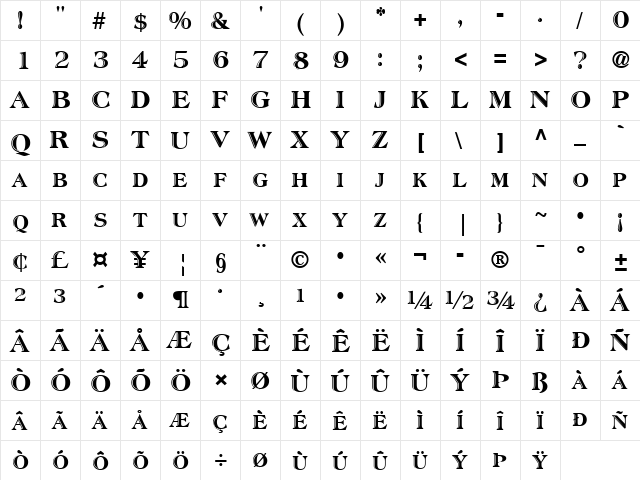 Atlantic Inline Regular  glyph index