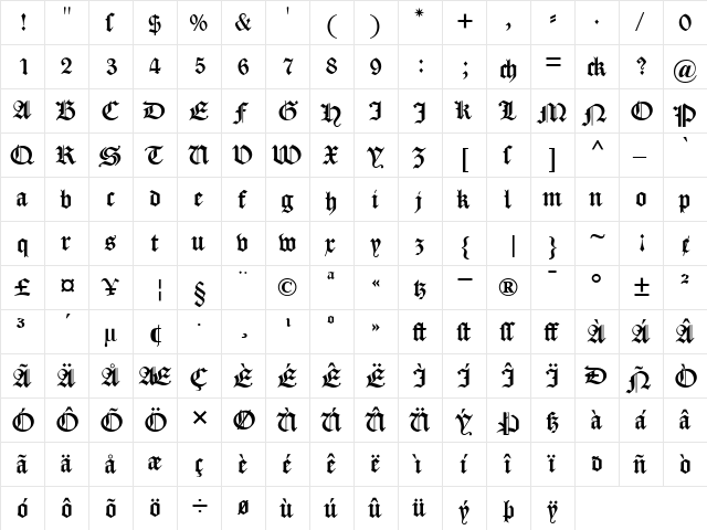 DS CaslonGotisch Regular  glyph index