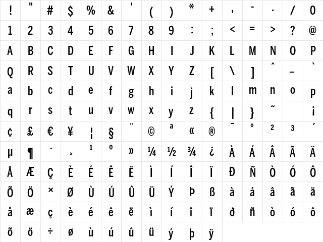 BentonSans Comp Medium Regular  glyph index