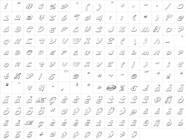 Ephesian 3D Italic 3D Italic  glyph index