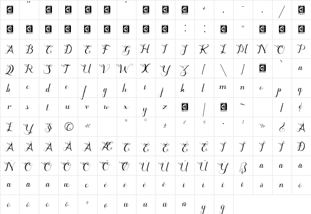 Quentara Regular  glyph index