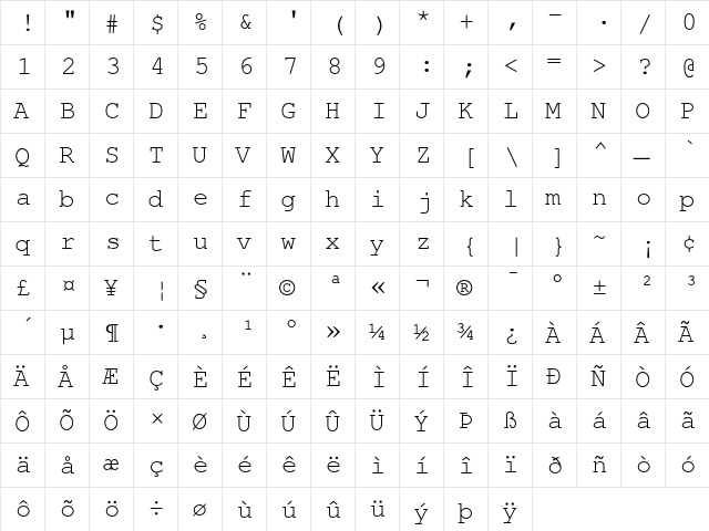 Nimbus FreeMono  glyph index