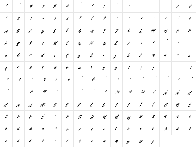 Queency Italic Regular  glyph index