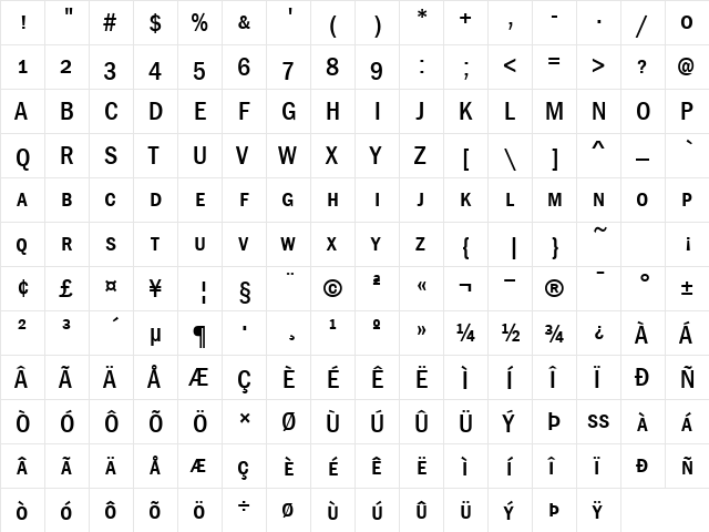 FranklinGothicCondSmc Bold  glyph index