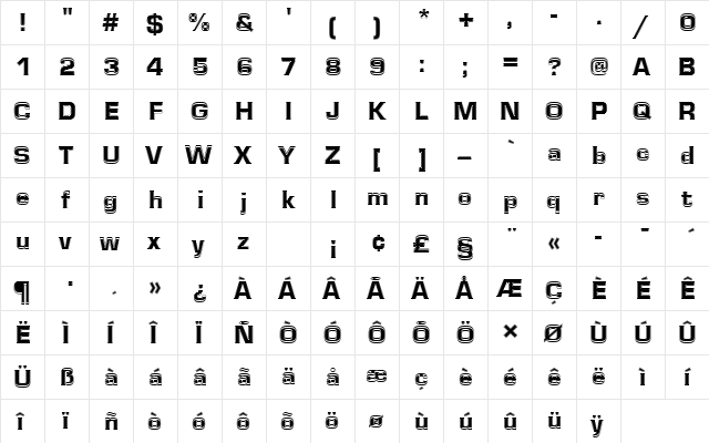 EurostileTHeaIn1 Regular  glyph index