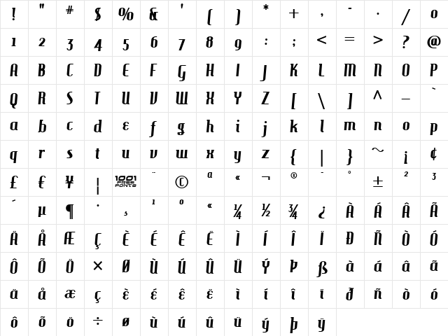 Hamburger Heaven NF Regular  glyph index