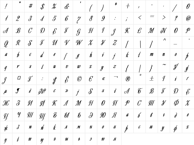 Decor Condensed Bold Italic  glyph index