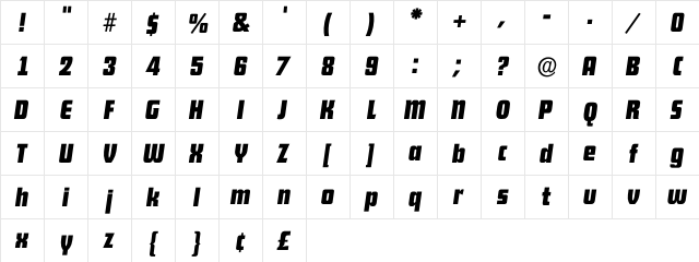 FutanaItal Regular  glyph index