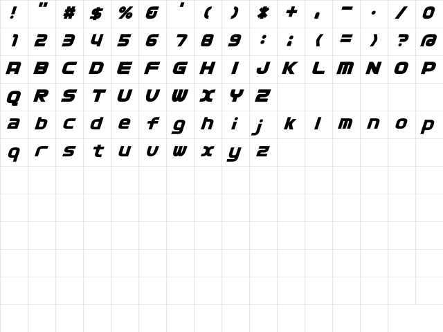 D3 Cozmism Oblique Regular  glyph index