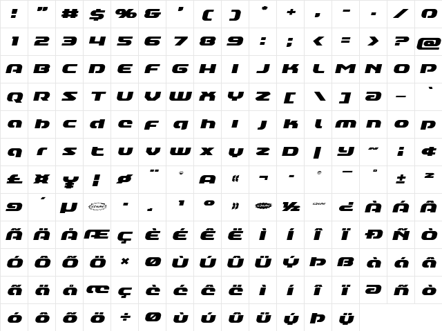 Annapolis Lower Case Expanded Italic Expanded Italic  glyph index