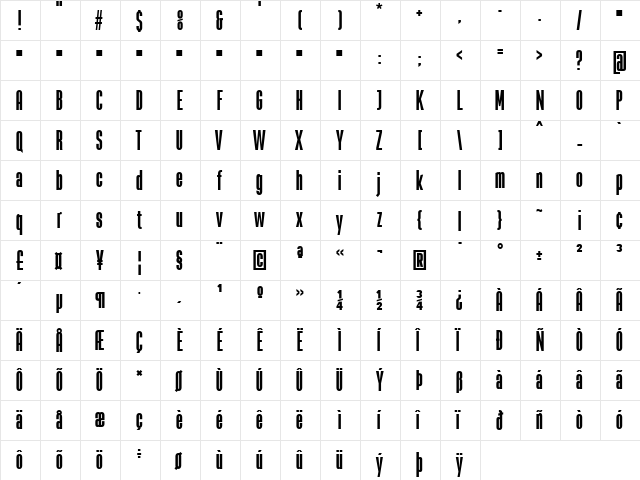 La Babaca Regular  glyph index