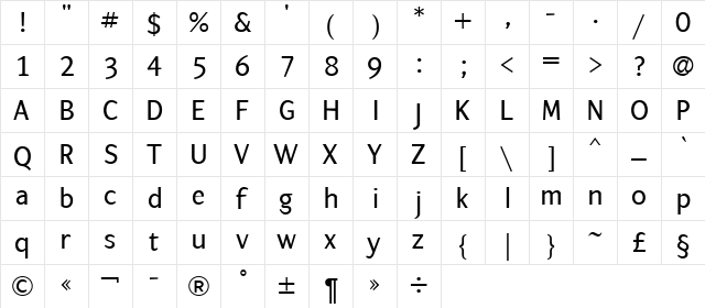 ArtemiusSans TT Regular  glyph index