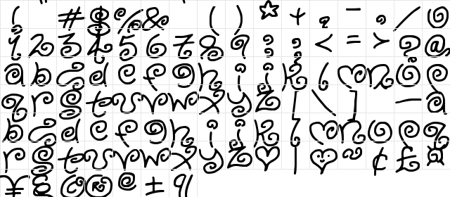 Kurly Kyoots Regular  glyph index