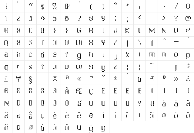 GollanBill Regular  glyph index