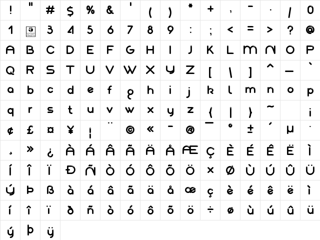 Akaju Shine Regular  glyph index