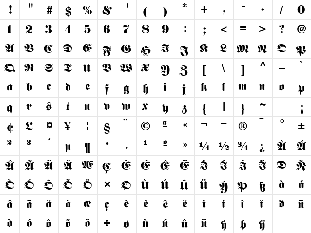 PT Oktoberfest Normal  glyph index