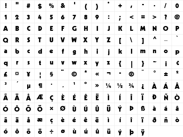 Kabel LT Black Regular  glyph index