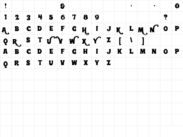 Wonderbar Regular  glyph index