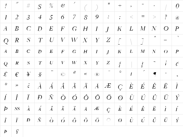FreightBigBookItalicSC Regular  glyph index