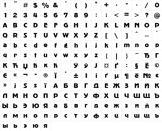 AdverGothicCTT Regular  glyph index