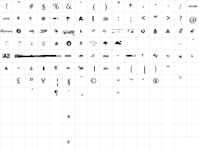 R74_Dingbat attak Regular  glyph index