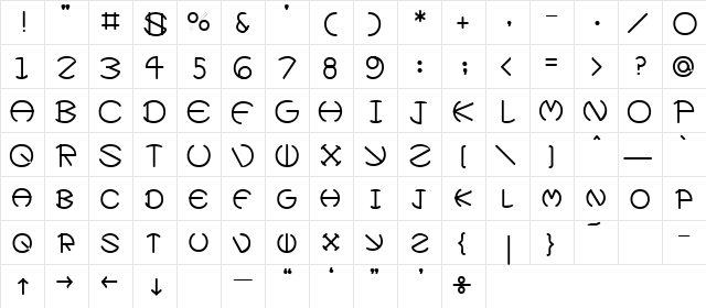 Zirkle Regular  glyph index