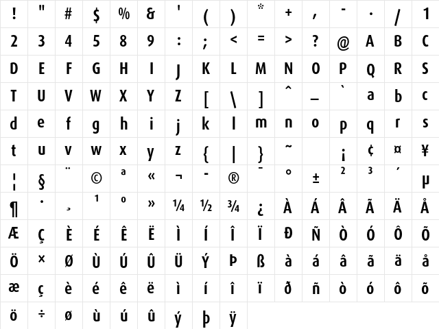 DaxOT CondBold  glyph index