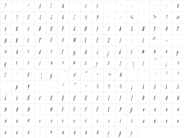 BordeauxICG Italic  glyph index