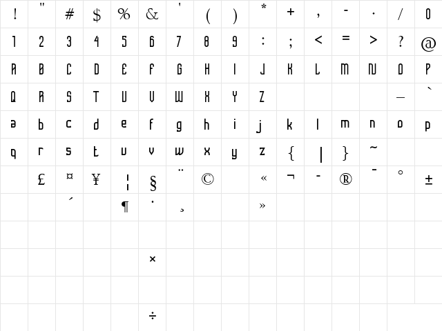 Femilia Regular  glyph index