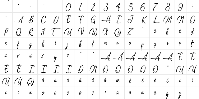 Dancing in the Beat Regular  glyph index