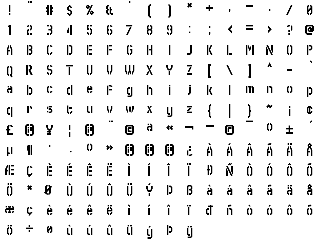 Swore Games Regular  glyph index