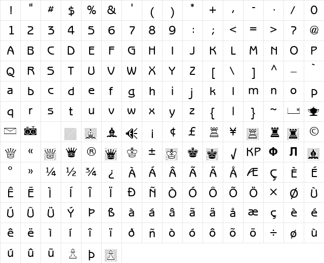 Chessmaster8000 Bold  glyph index
