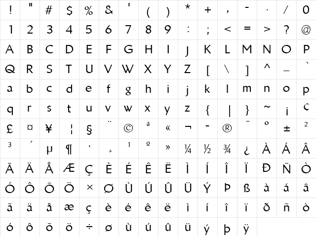 LTBrewery Medium Regular  glyph index