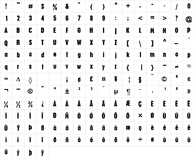 Plaque Regular  glyph index