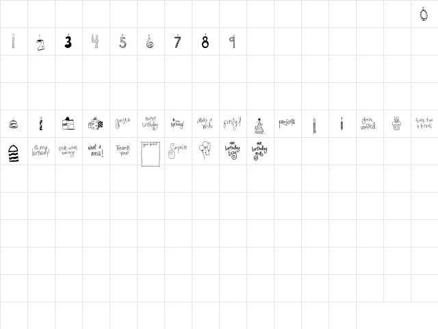 2Peas Birthday Party Regular  glyph index