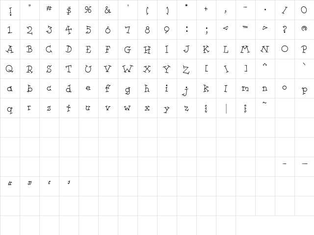 LD Ziggy Regular  glyph index