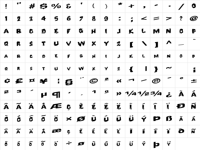 ChangeCourseFont56 Regular  glyph index