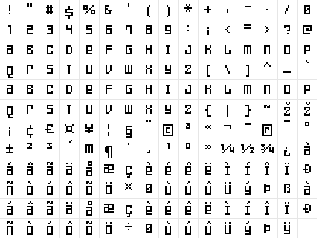 FFF Games Thin Extended Regular  glyph index
