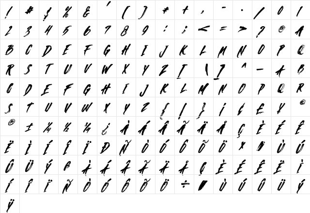 Against Italic Italic  glyph index