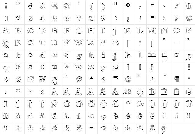 JoshuaBeckerOutline-ExtraBold Regular  glyph index